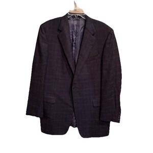 Hickey Freeman Canterbury‎ Wool Blazer Sport Coat 44L Blue Brown Plaid